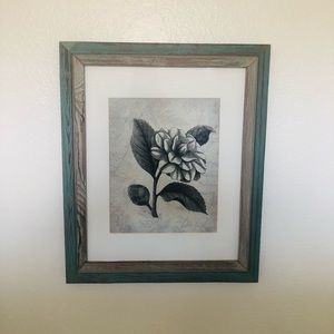 Floral Artwork with Teal Wooden Frame
